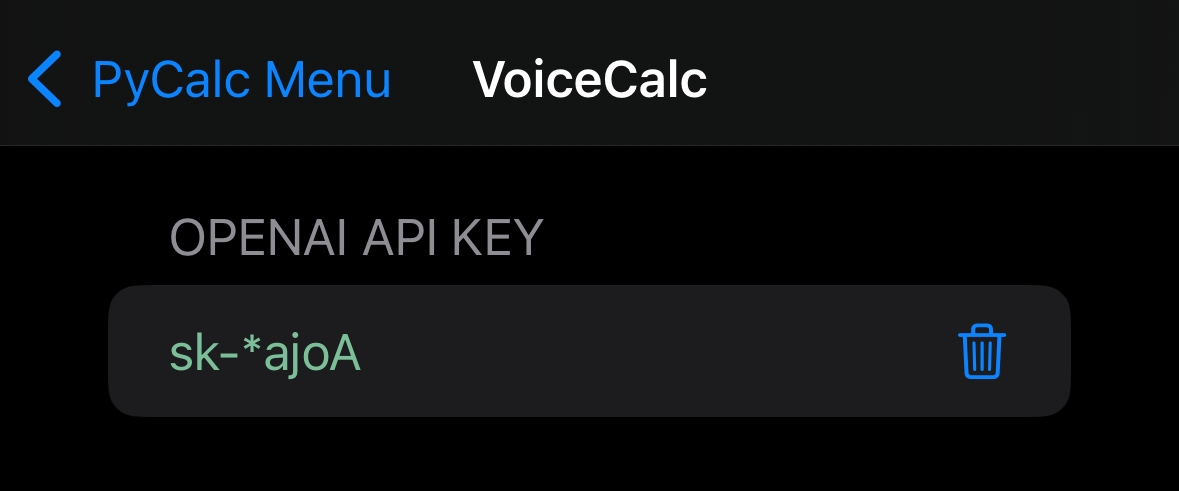 VoiceCalc Settings - API Key